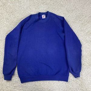 Vintage Jerzees Sweatshirt Blank Mens Medium Pullover 90s Made in USA Blue